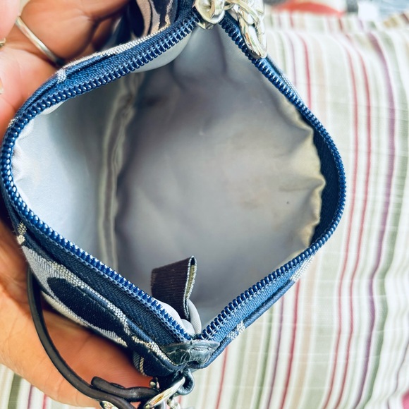 Coach Womens Zip Top Monogram Canvas Small Wristlet Handbag Blue - Picture 15 of 15